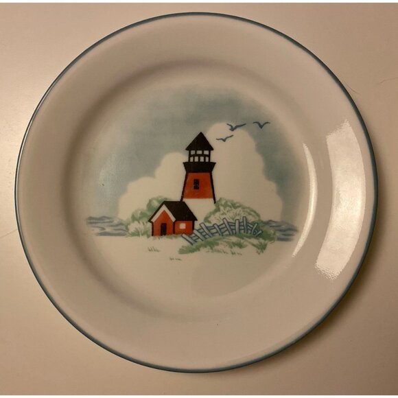 Corelle Outer Banks Lighthouse Dessert Plates Set 2 USA Salad Bread Retired - Picture 2 of 9
